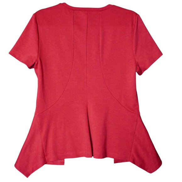 BCBGMaxAzaria Raspberry Red Short Sleeve Knit Peplum Top - Picture 2 of 7
